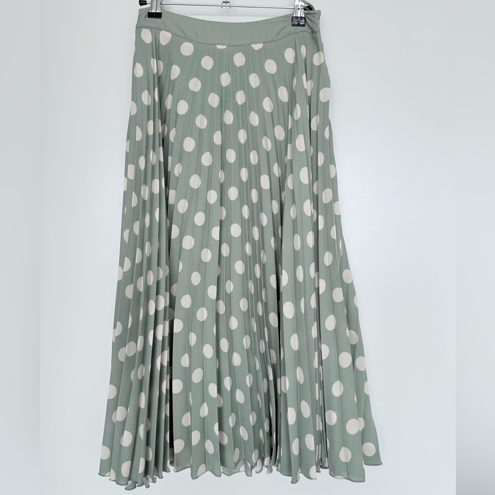Mango Green and White Polka Dot Midi Skirt